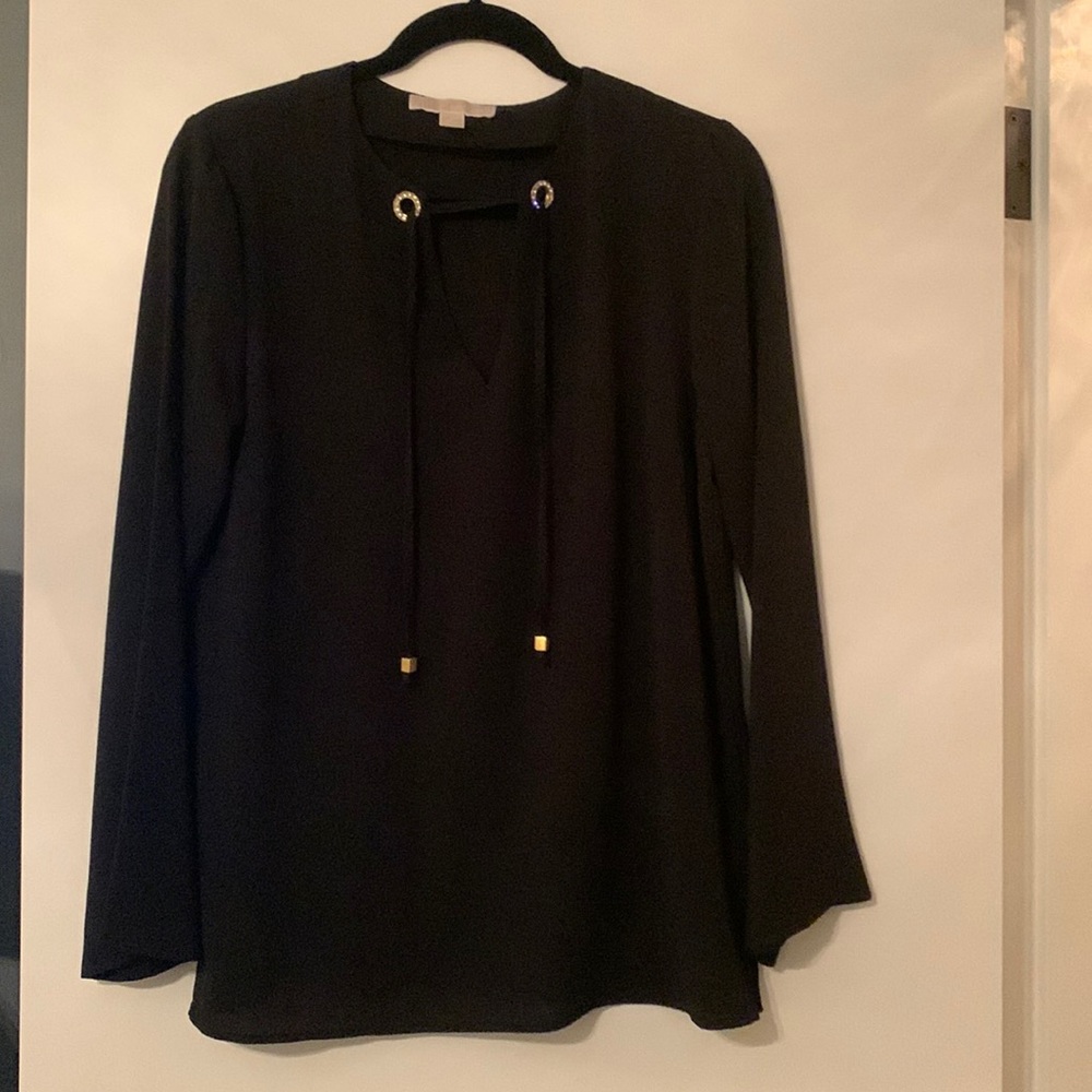 MICHAEL Michael Kors Black Blouse with Gold Rhinestone Grommets EUC size S